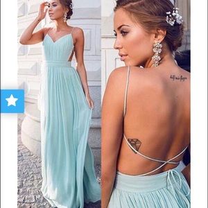 Long blue flows formal dress